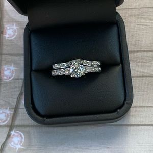 2pc Sterling Silver Engagement Ring & Band Set